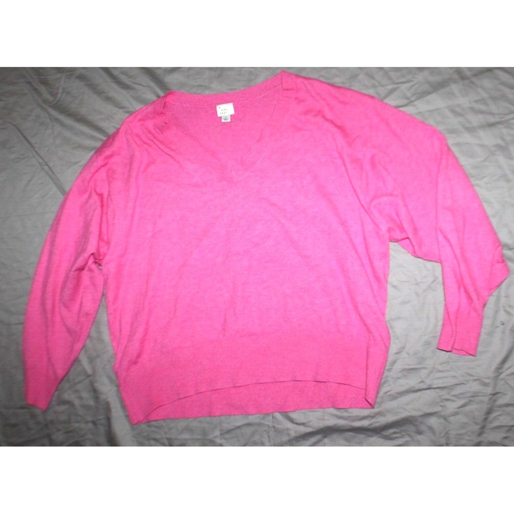 Women's Fine Gauge V-Neck Sweater - A New Day  Pink L